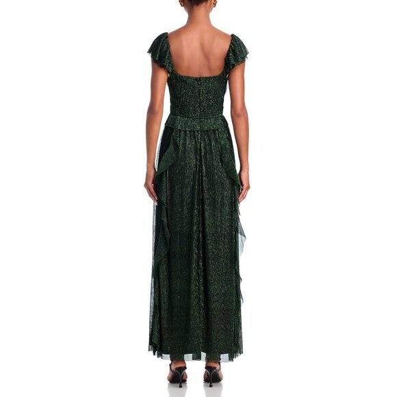 AQUA x WICKED 💚 Metallic Ruffled Holiday Party Maxi Dress, Black/Green, NWT - Picture 3 of 16